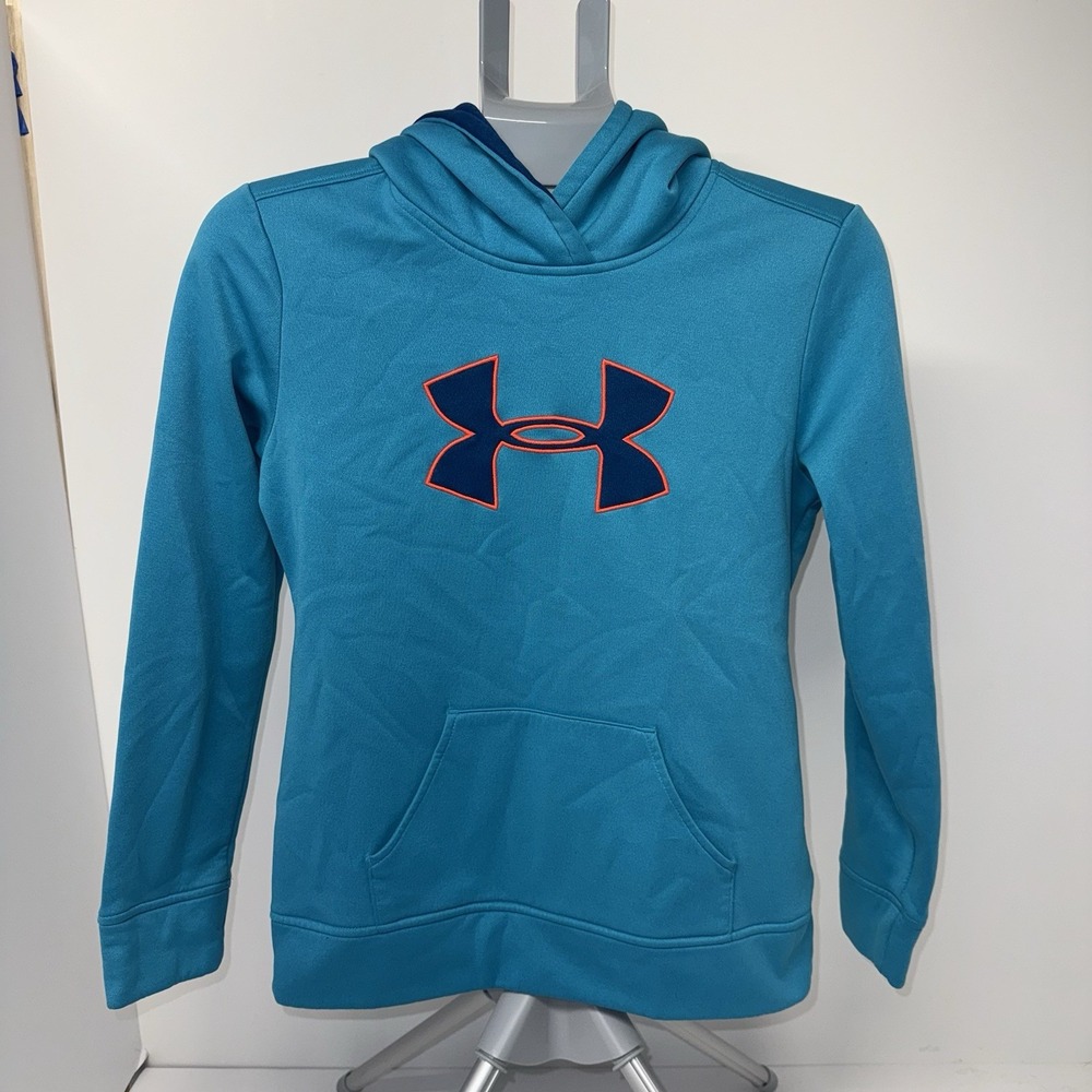 Under Armour Youth XL Teal Blue Hoodie Big Logo Fleece Pullover Sweatshirt